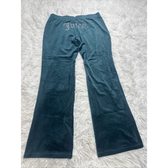 JUICY COUTURE Velour Tracksuit  Track Suit Large Rare Dark Seafoam Rhinestones - Picture 10 of 15